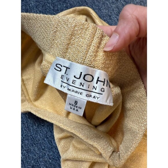 St. John Evening 3 Piece Suit Set gold Knit Jacket Sz 8 Top Sz 6, &Skirt Sz 8 - Picture 15 of 15